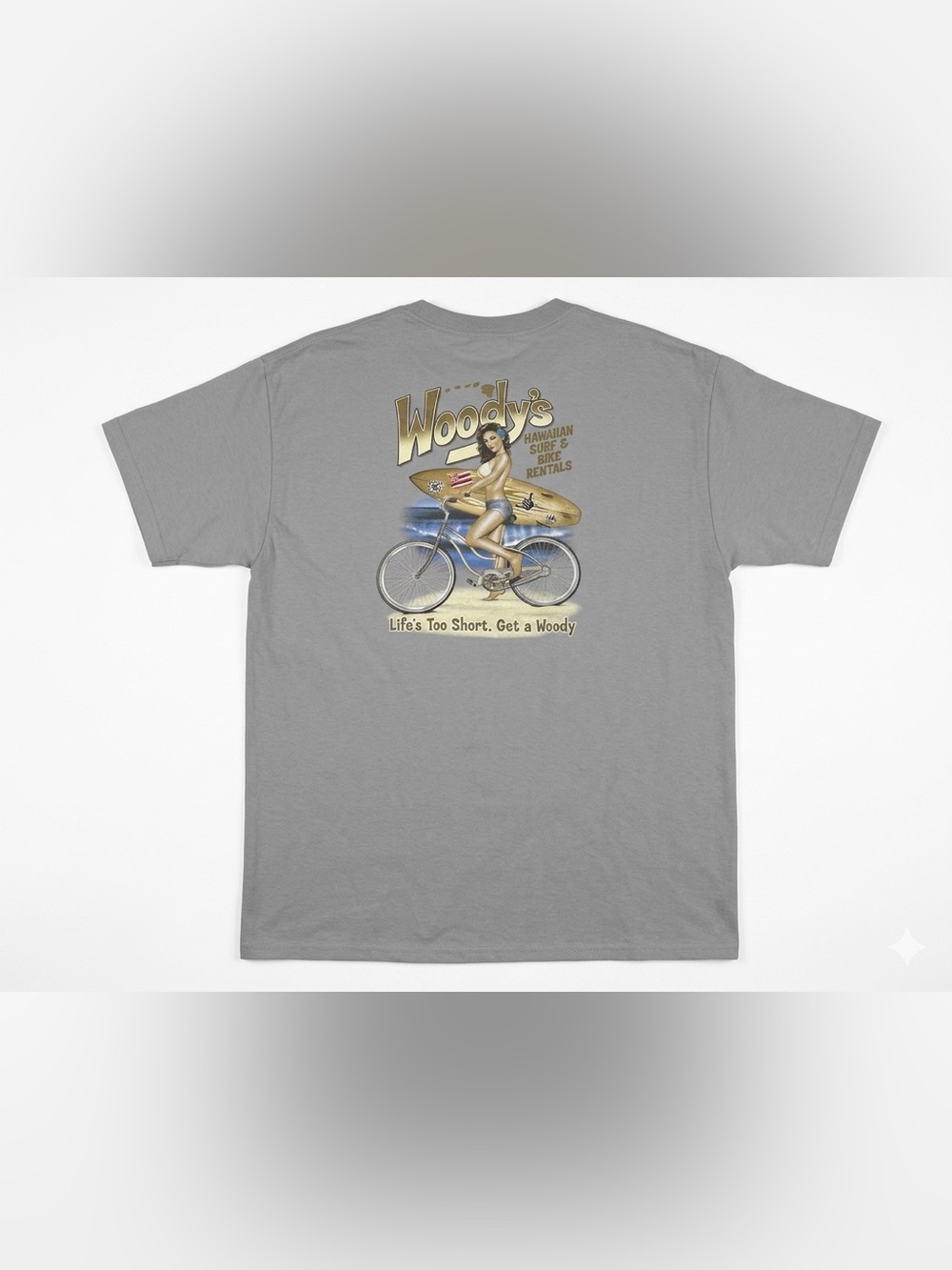 Woody's‎ Hawaiian Surf & Bike Rentals T-Shirt Mens 2XL Gray Graphic Tee Hanes